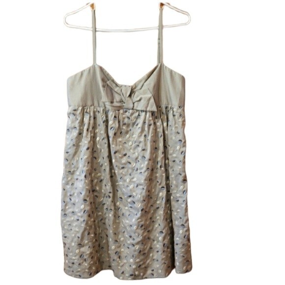NWT BCBGMAXAZRIA Gray Cotton Woven Mini Dress 12 Seashell Print Babydoll Dress - Picture 1 of 12